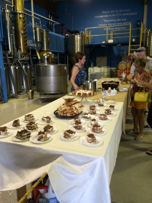 A dessert and drink table at Drum Circle Distillery