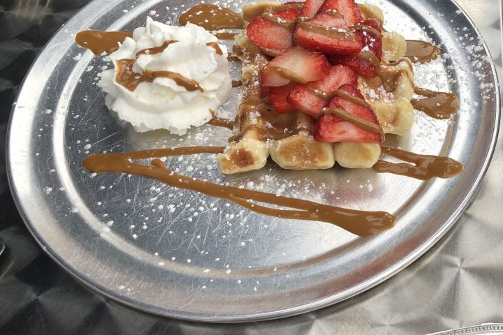 a plate of food with a fork and knife